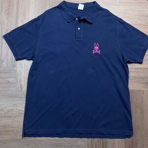 Psycho Bunny Polo Shirt Mens XXL Navy Blue Pink Logo Classic Preppy Tennis‎ Golf